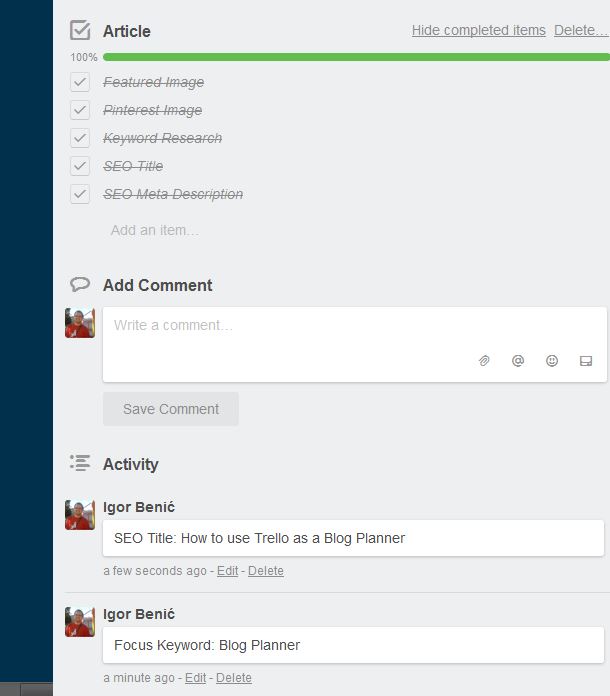 Article in Trello Editing List