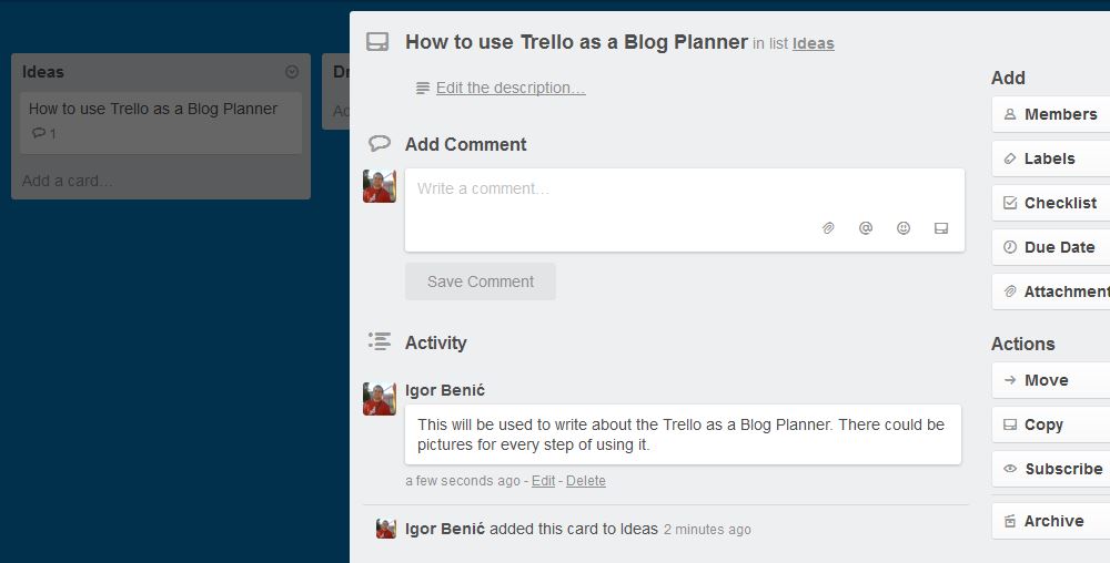 Article Idea in Trello Board