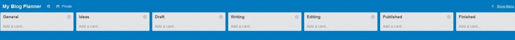 Trello Lists for Blog Planner